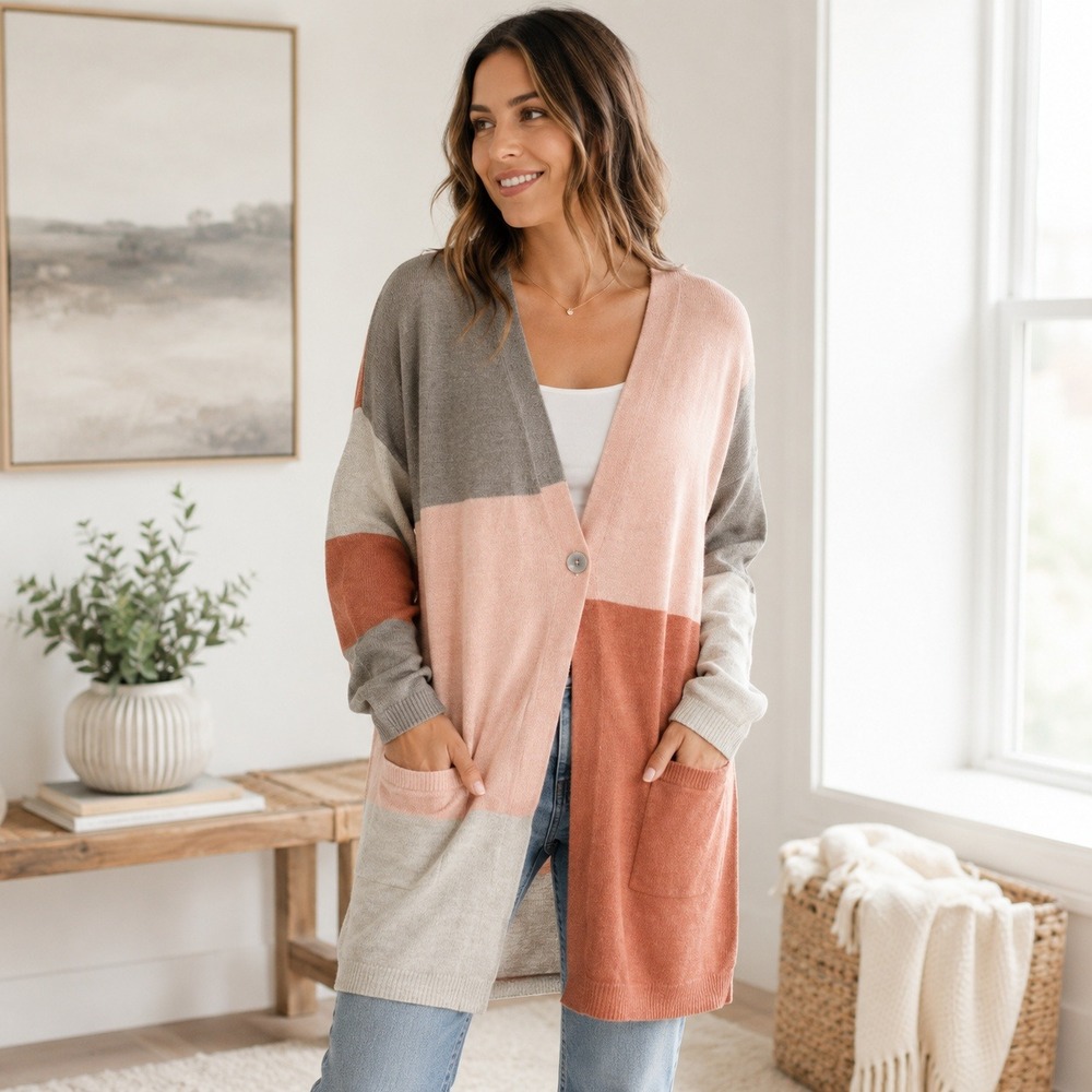Pure Jill J Jill Colorblock Cardigan Sweater Pink Gray L NWT Partial Tags